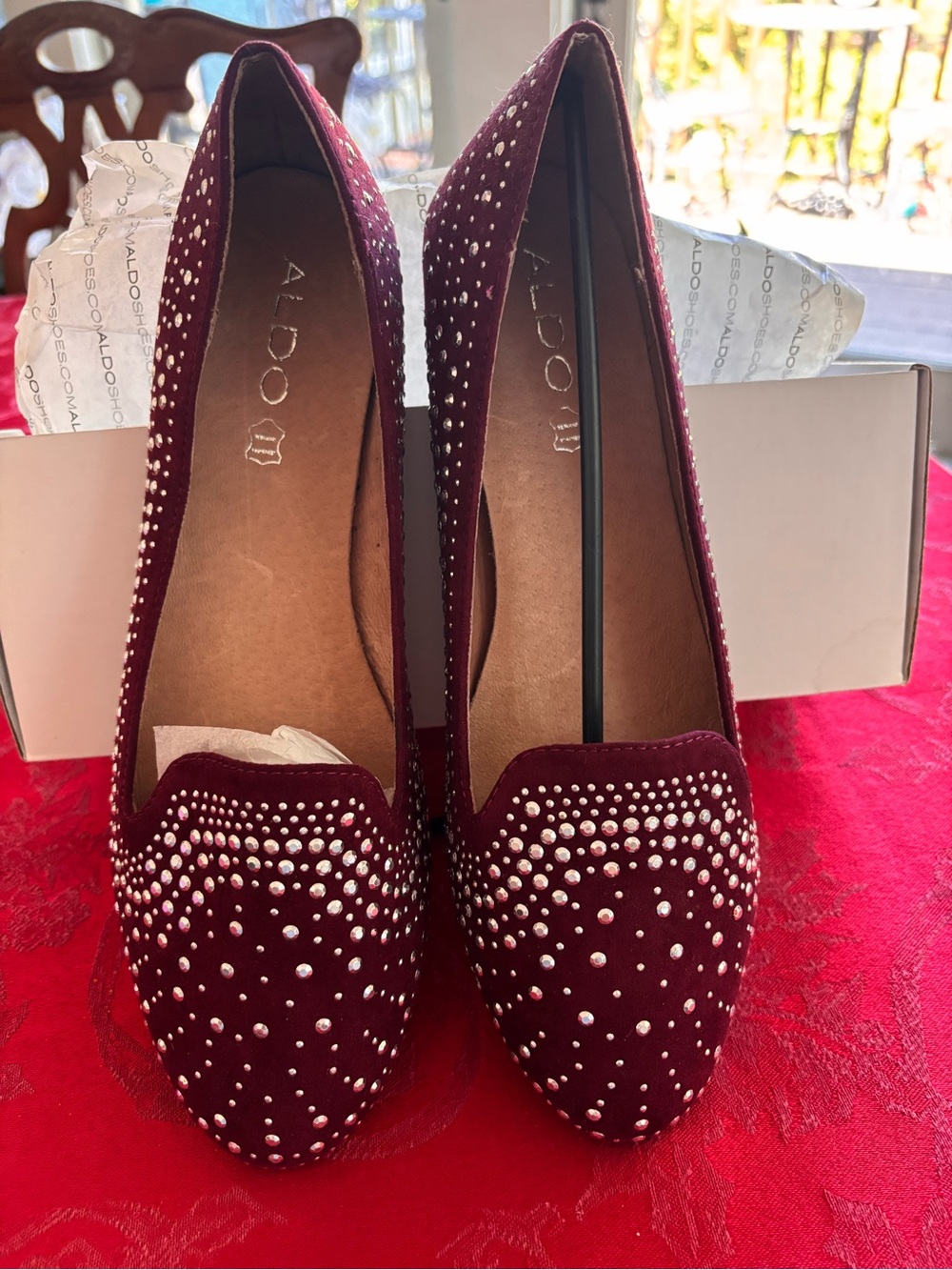 ALDO NEW Burgundy Velvet Studded Slip-On Flats